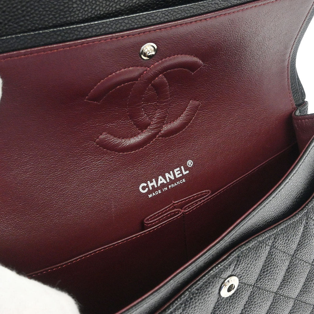 Chanel 2013-2014 Black Caviar Skin Medium Classic Double Flap Shoulder Bag