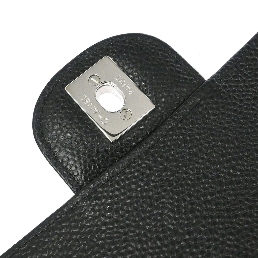 Chanel 2013-2014 Black Caviar Skin Medium Classic Double Flap Shoulder Bag
