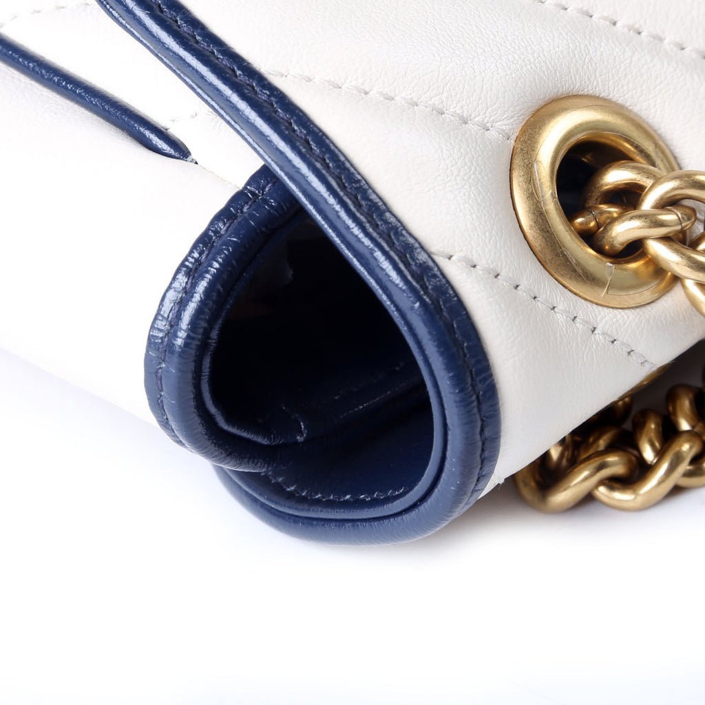 Gucci 443497 Marmont Torchon Shoulder Small Flap Ivory/Navy