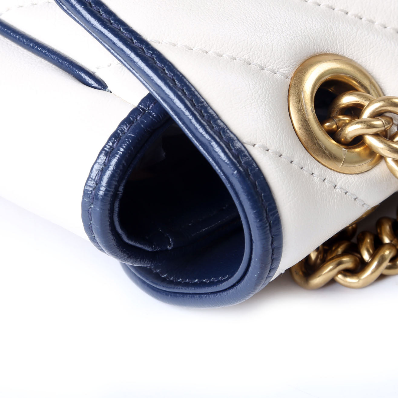 Gucci 443497 Marmont Torchon Shoulder Small Flap Ivory/Navy