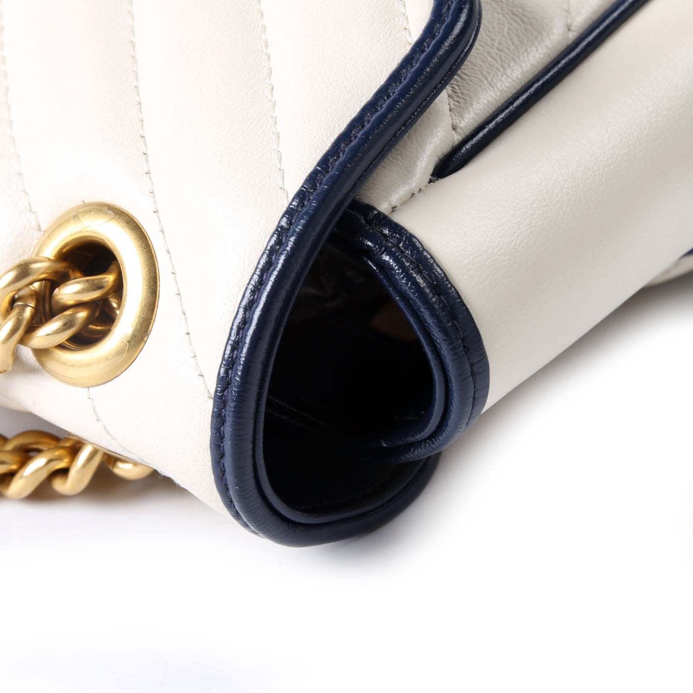 Gucci 443497 Marmont Torchon Shoulder Small Flap Ivory/Navy