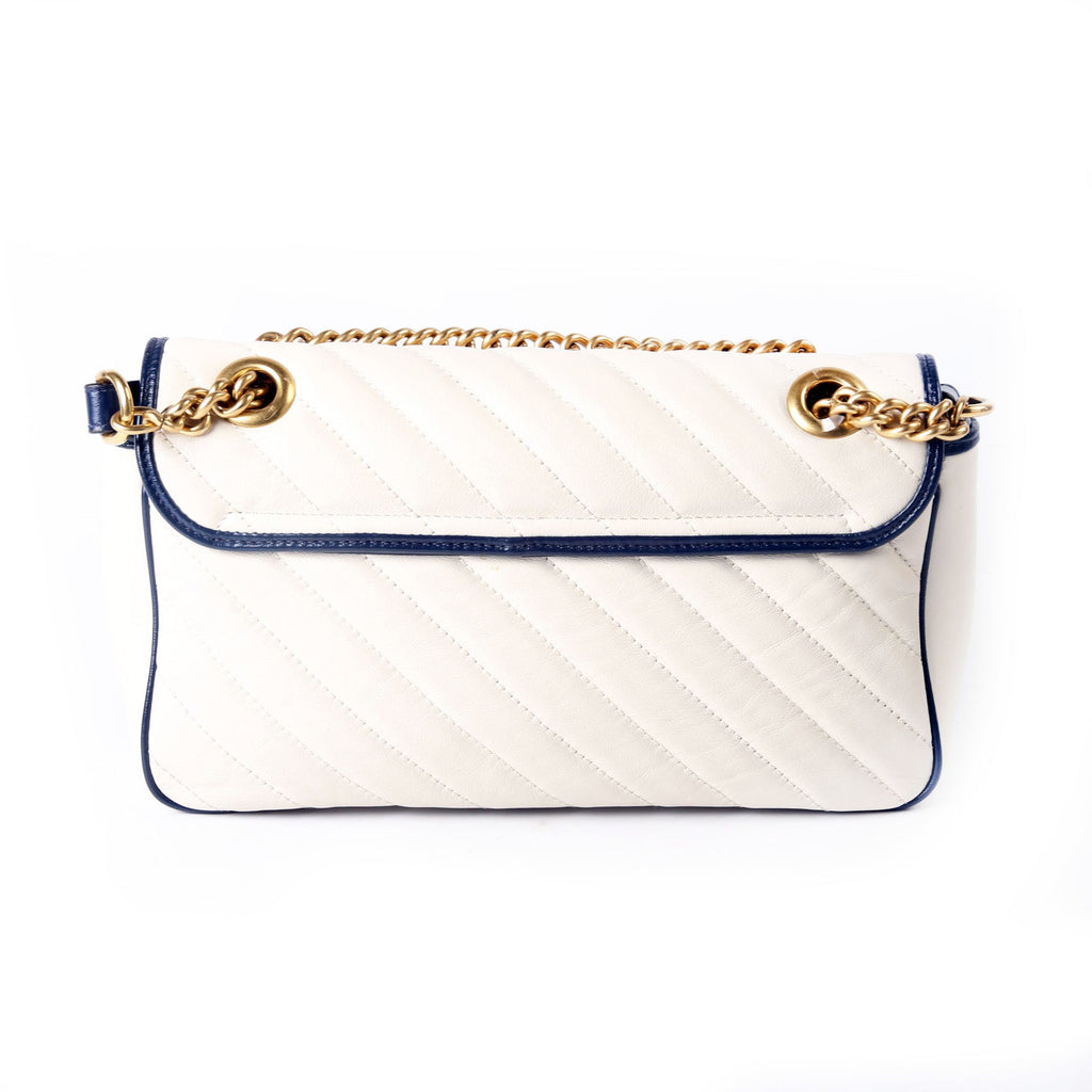 Gucci 443497 Marmont Torchon Shoulder Small Flap Ivory/Navy