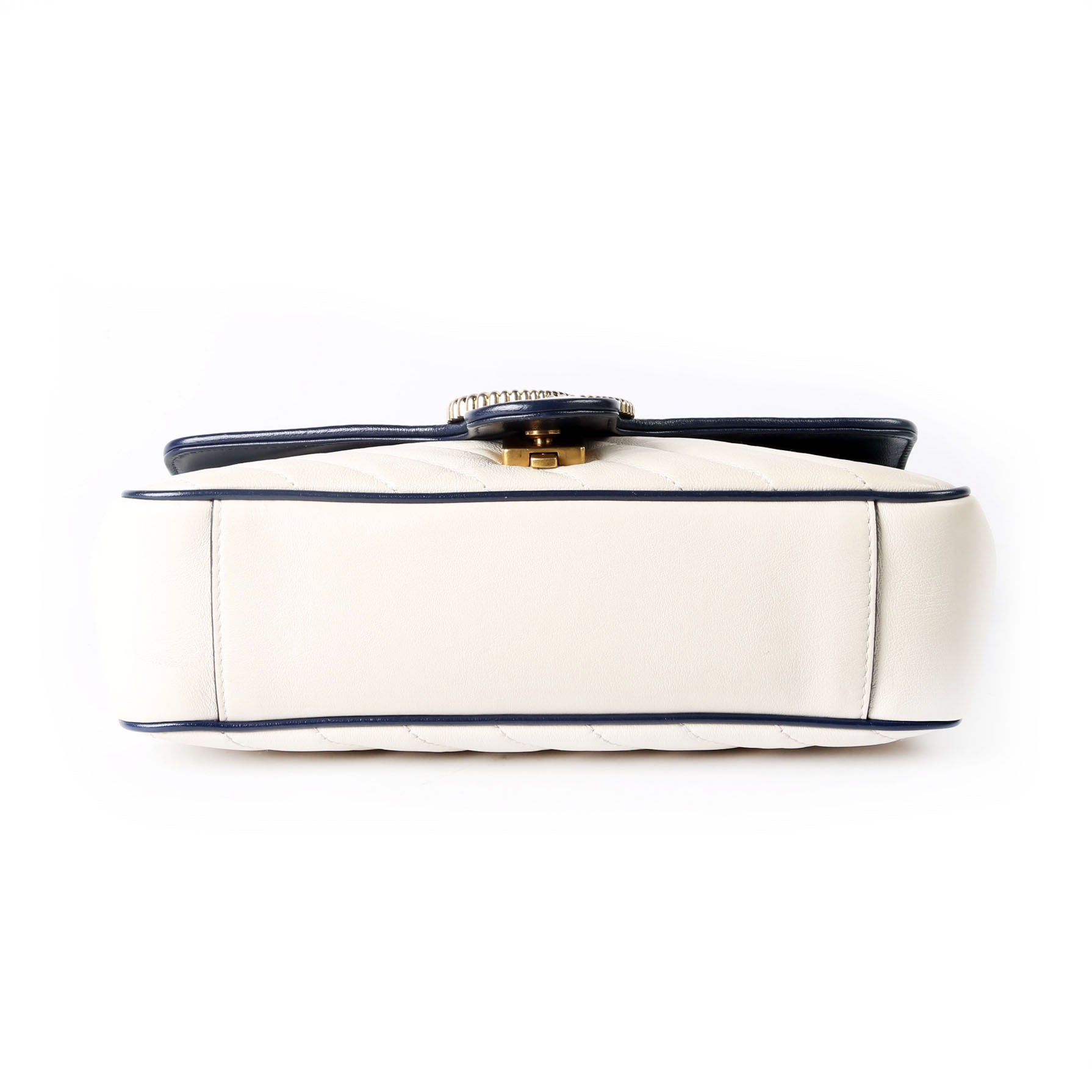 Gucci 443497 Marmont Torchon Shoulder Small Flap Ivory/Navy