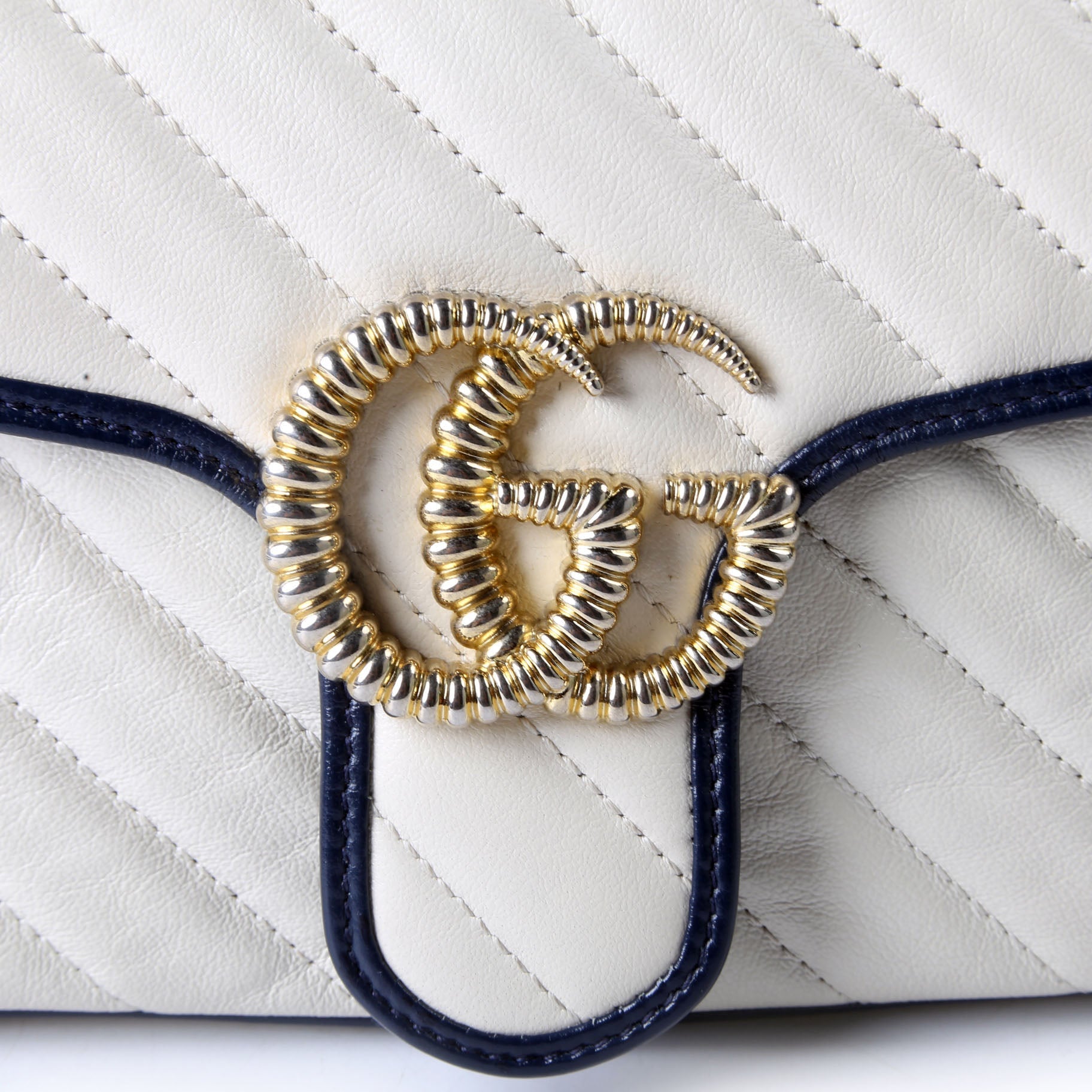 Gucci 443497 Marmont Torchon Shoulder Small Flap Ivory/Navy