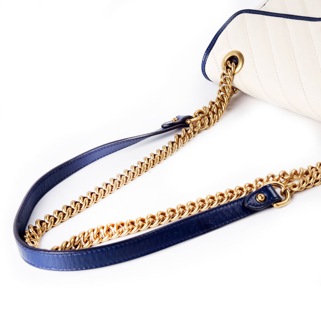 Gucci 443497 Marmont Torchon Shoulder Small Flap Ivory/Navy