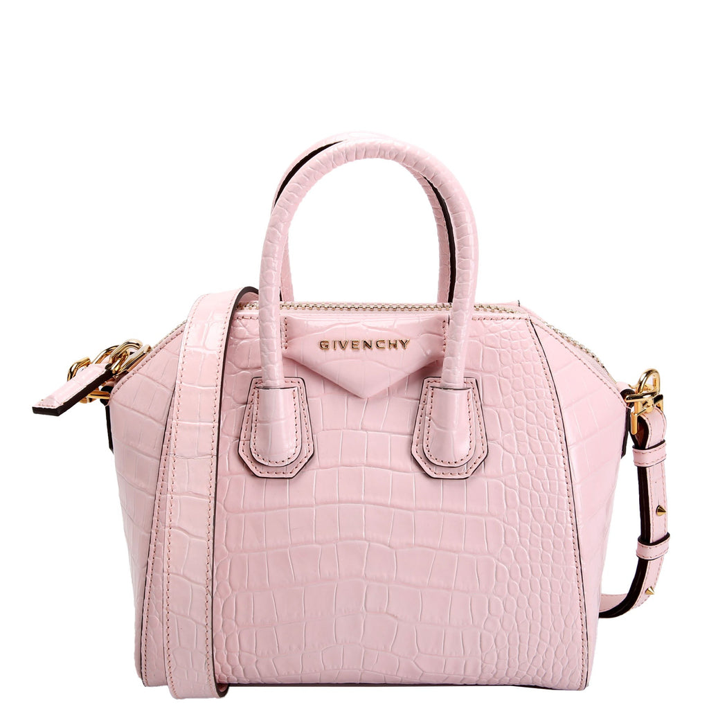 Antigona Satchel Mini Crocodile Embossed Pink