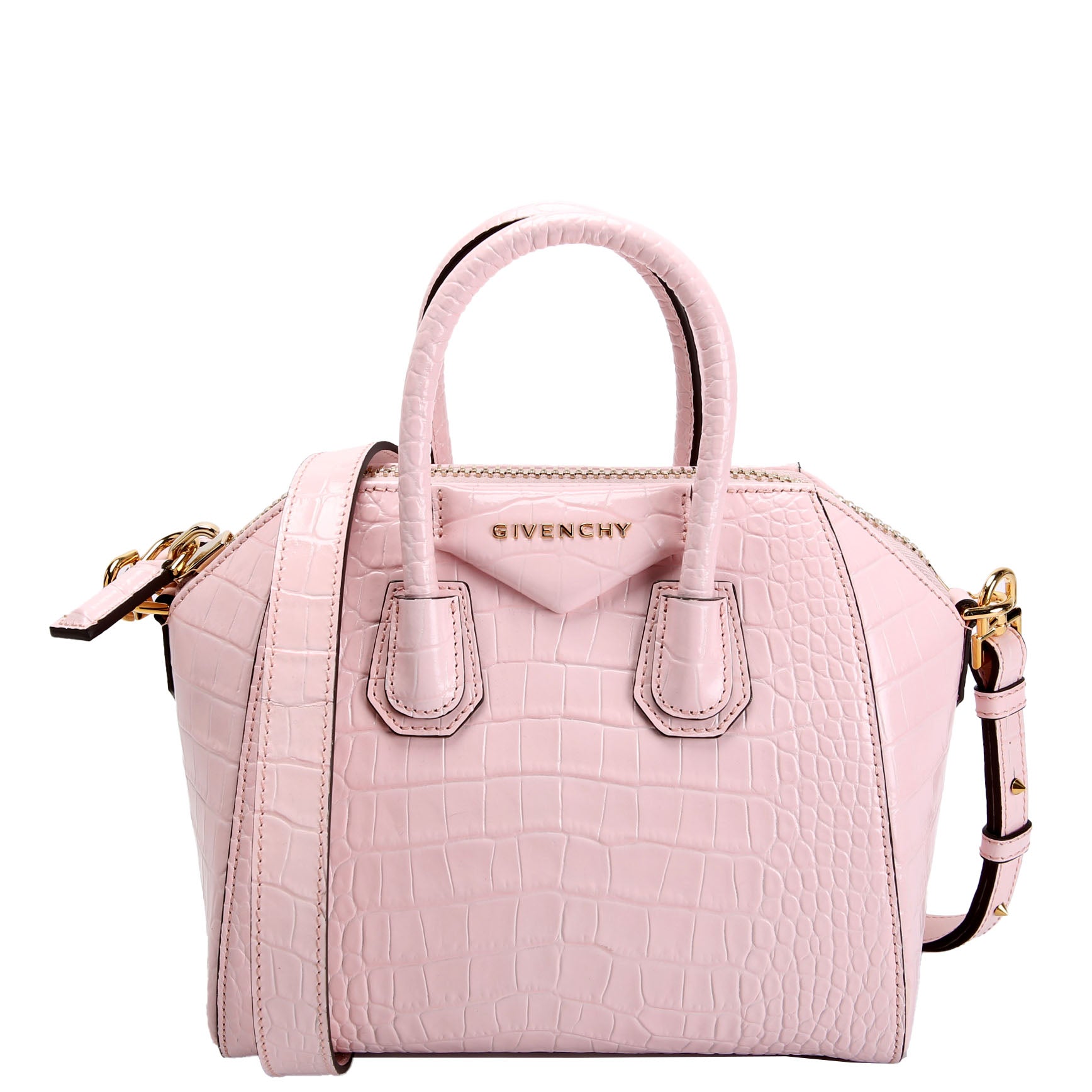 Antigona Satchel Mini Crocodile Embossed Pink