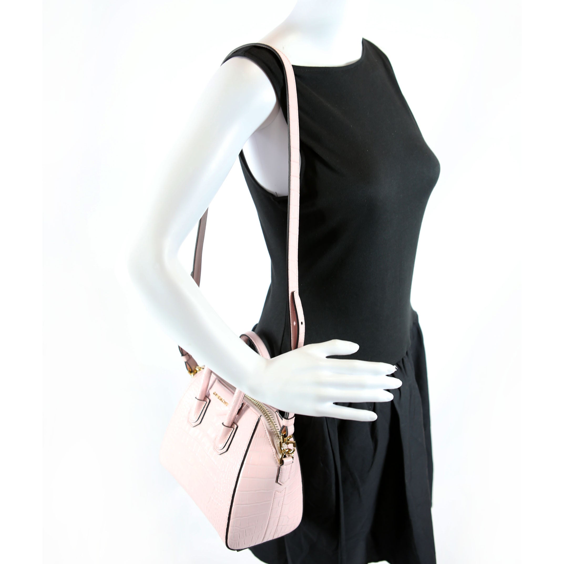 Antigona Satchel Mini Crocodile Embossed Pink