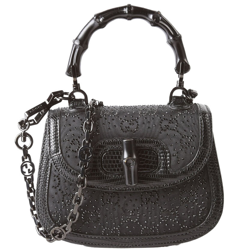 Gucci 735116 Bamboo 1947 Top Handle Mini Moire Black
