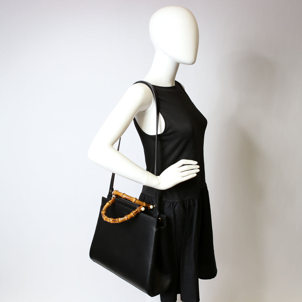 Gucci 453766 Nymphaea Bamboo Top Handle Black