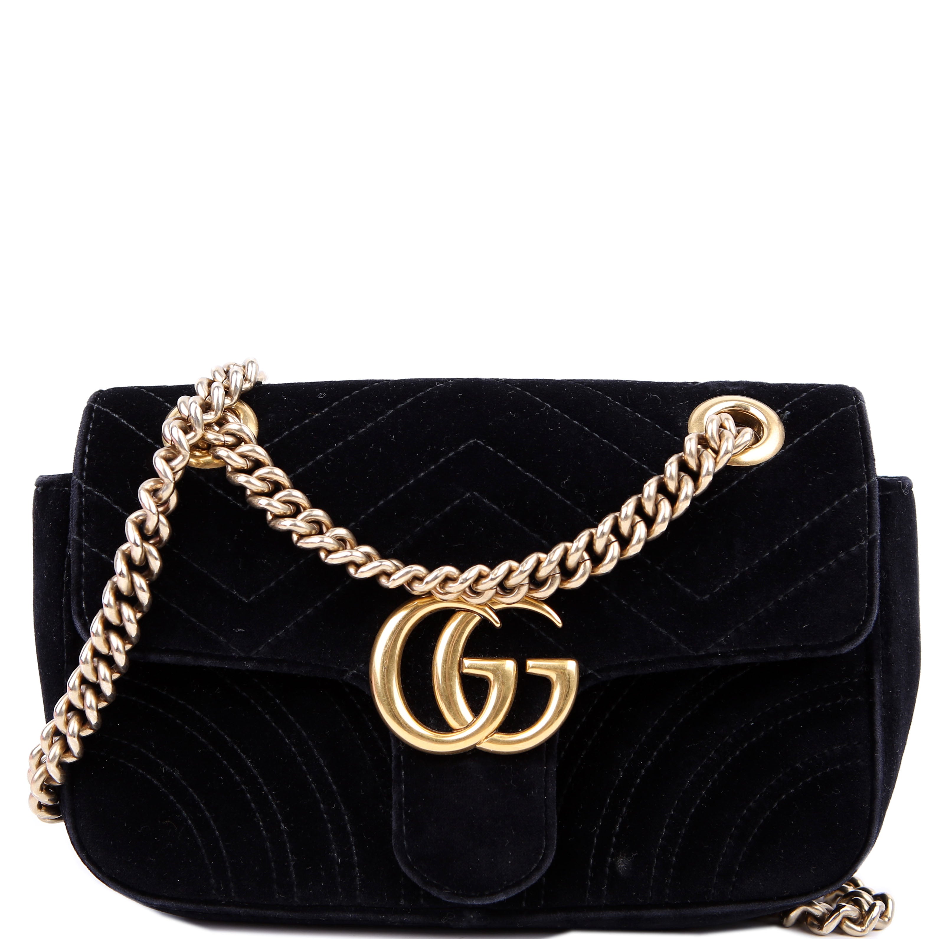 Gucci 446744 Marmont Velvet Shoulder Mini Flap Black