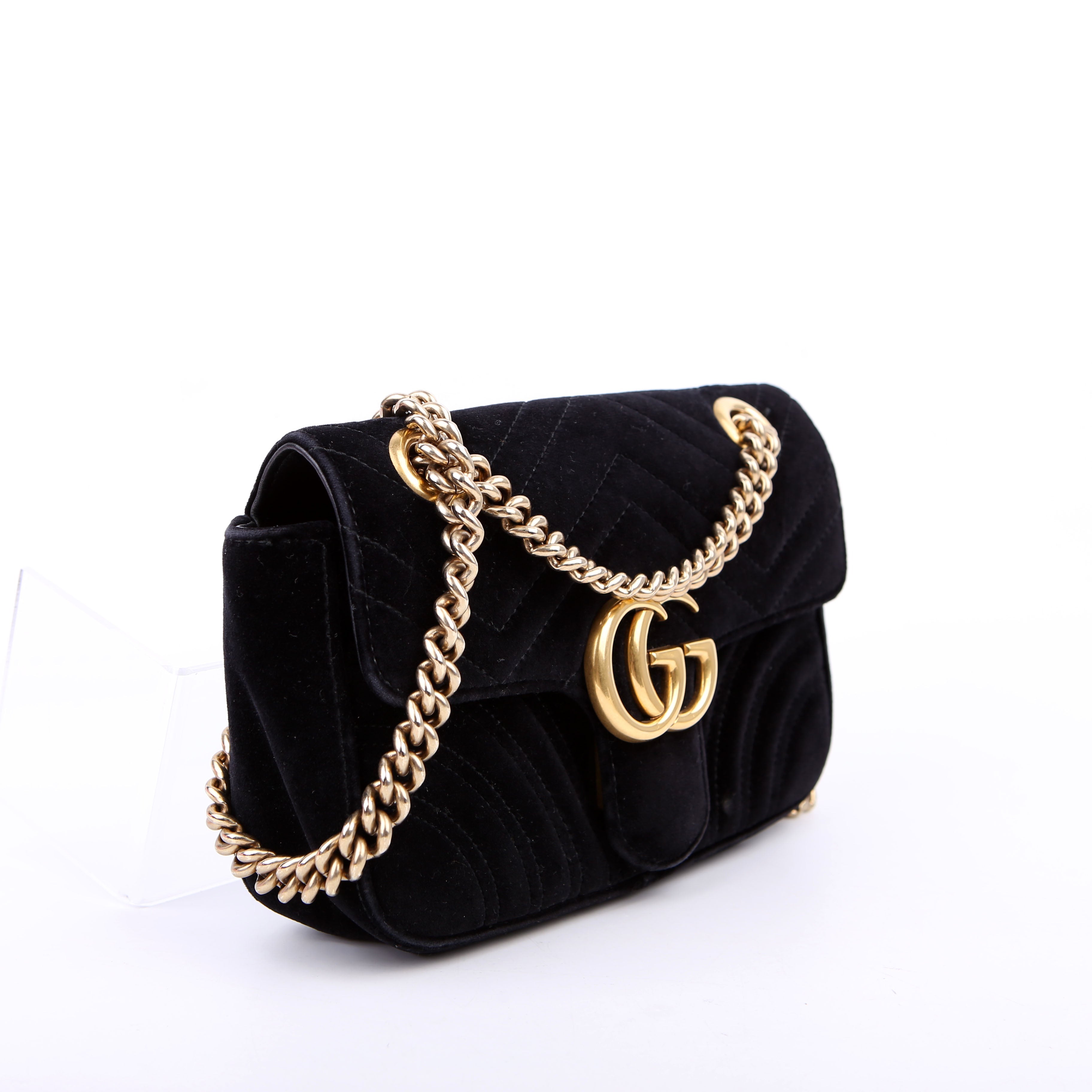 Gucci 446744 Marmont Velvet Shoulder Mini Flap Black