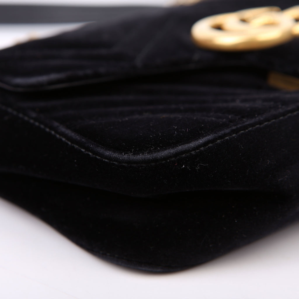 Gucci 446744 Marmont Velvet Shoulder Mini Flap Black