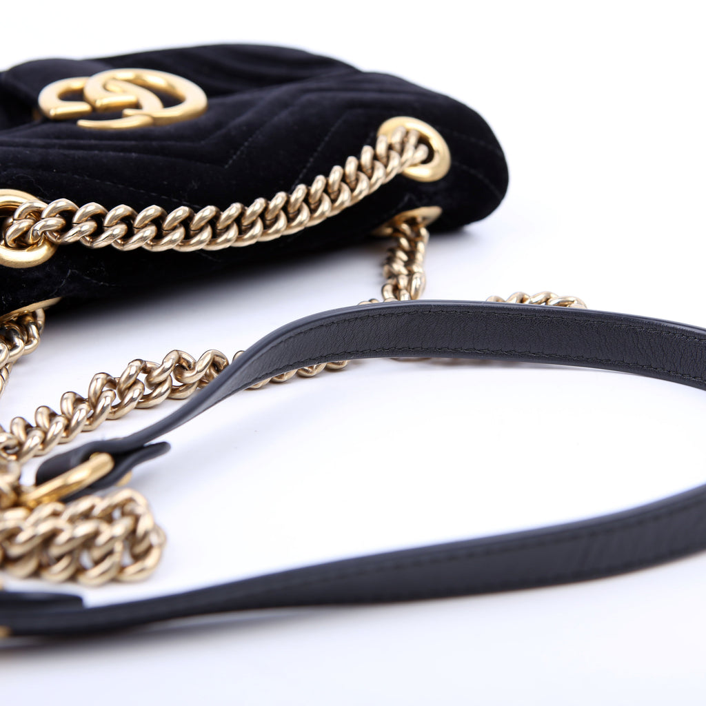 Gucci 446744 Marmont Velvet Shoulder Mini Flap Black