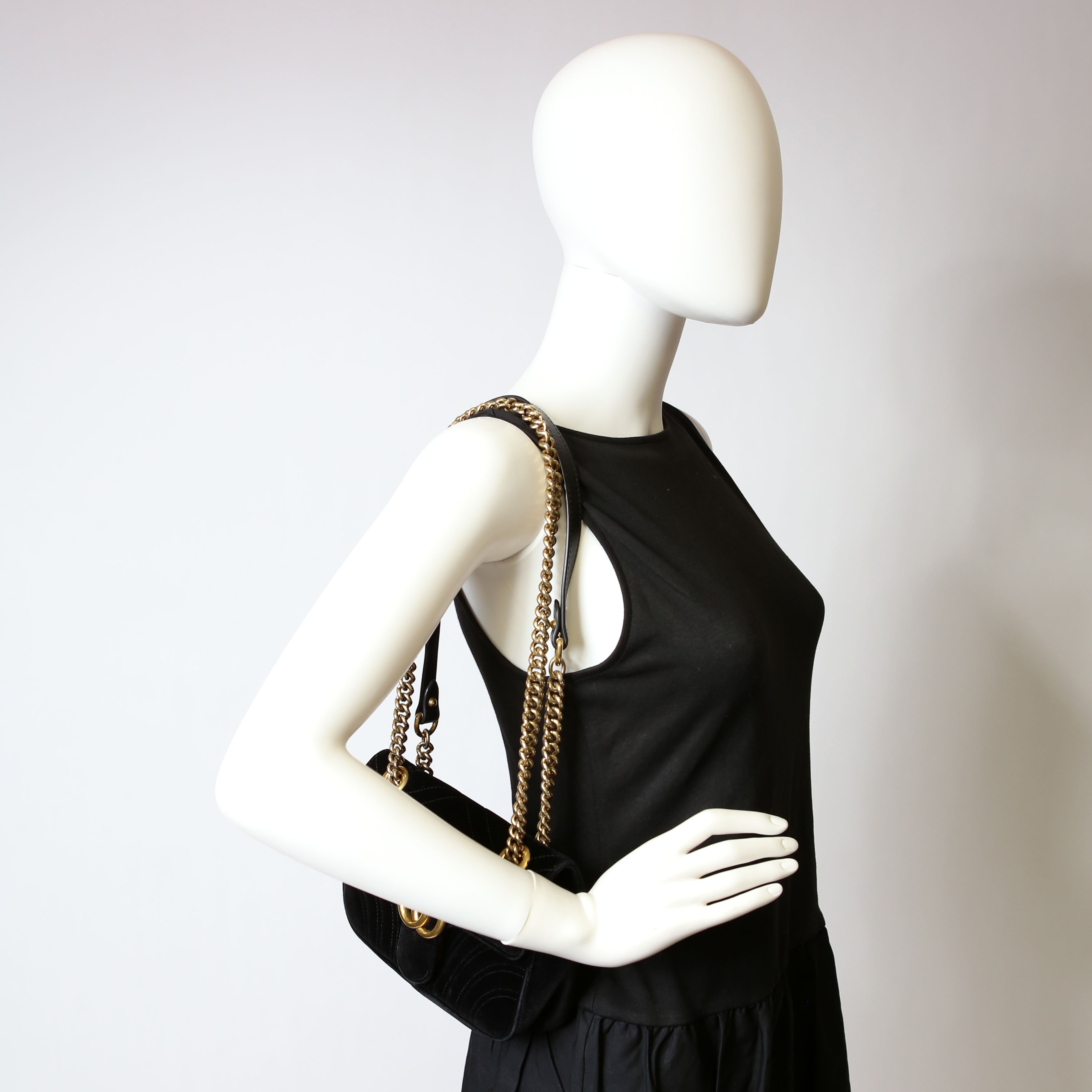 Gucci 446744 Marmont Velvet Shoulder Mini Flap Black