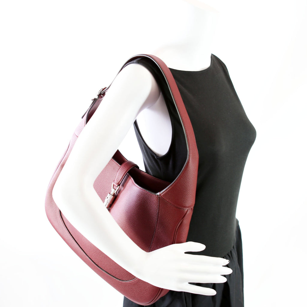 Gucci 813650 Jackie 1961 Large Pebbled Leather Burgundy
