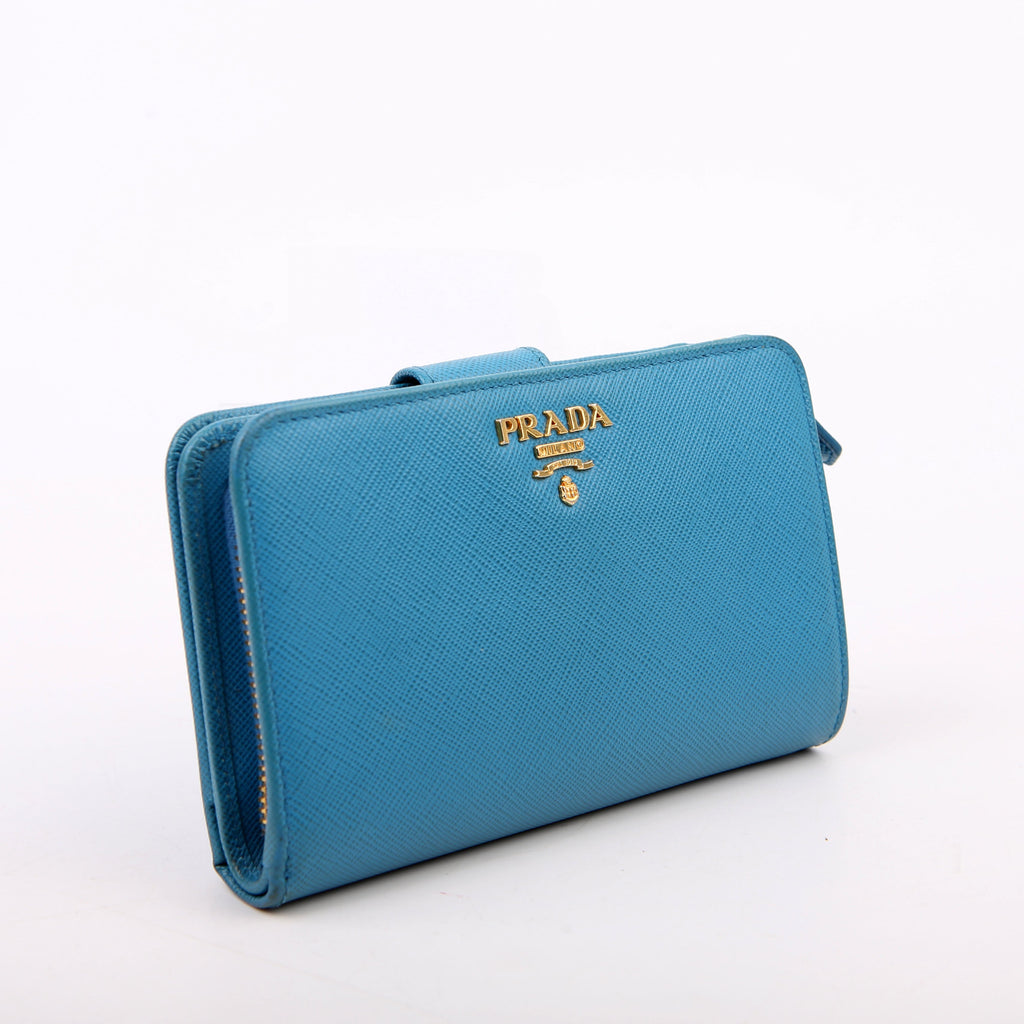 Prada Saffiano French Purse Wallet Blue