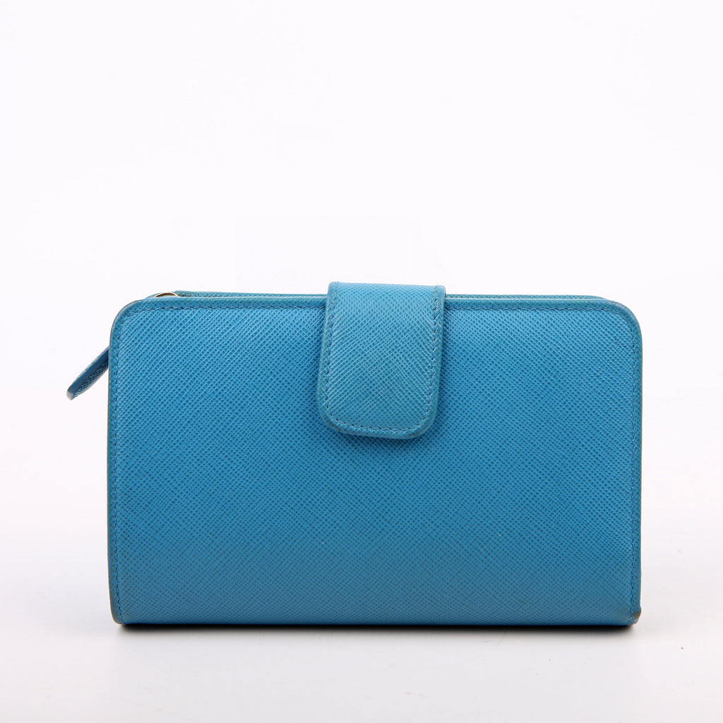Prada Saffiano French Purse Wallet Blue