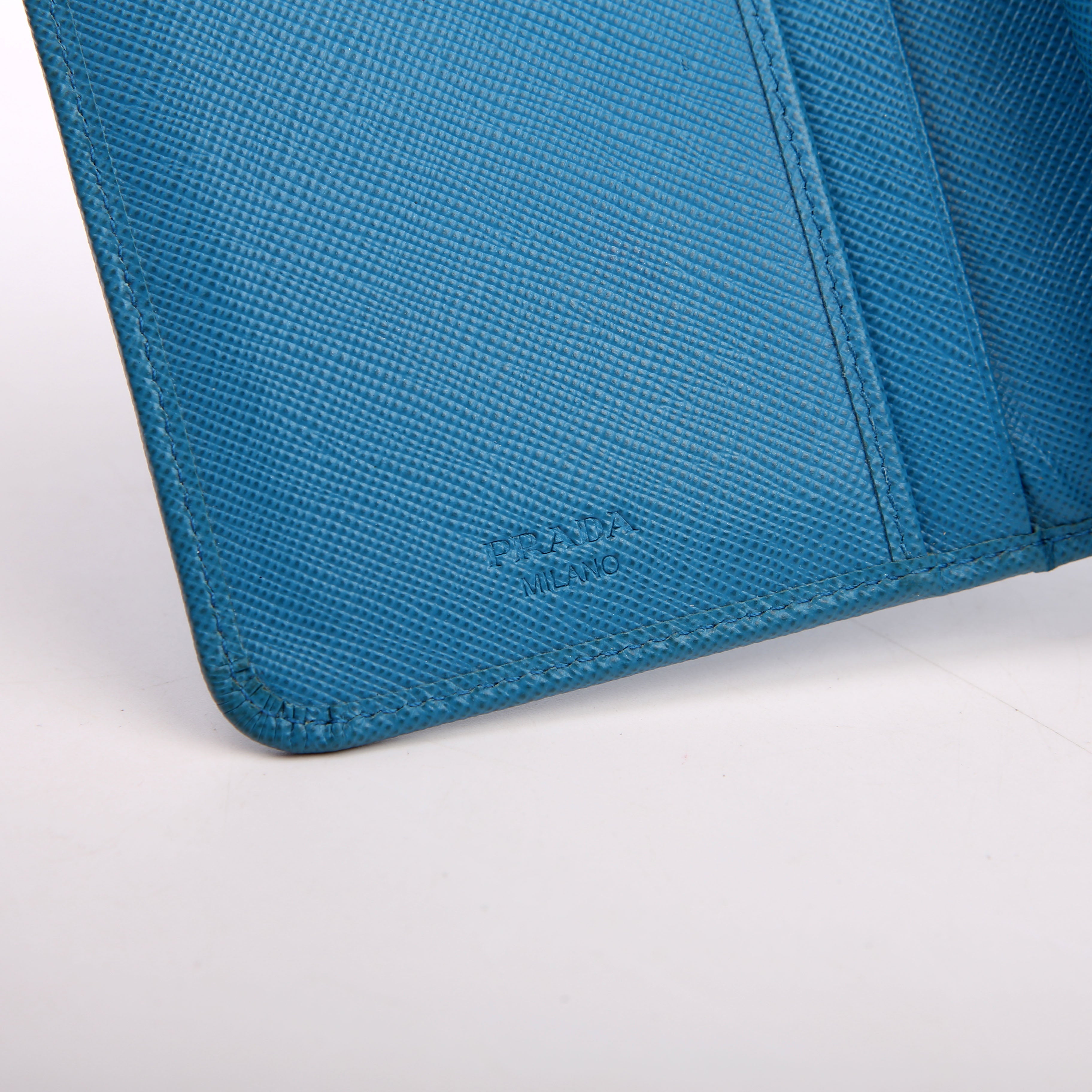 Prada Saffiano French Purse Wallet Blue