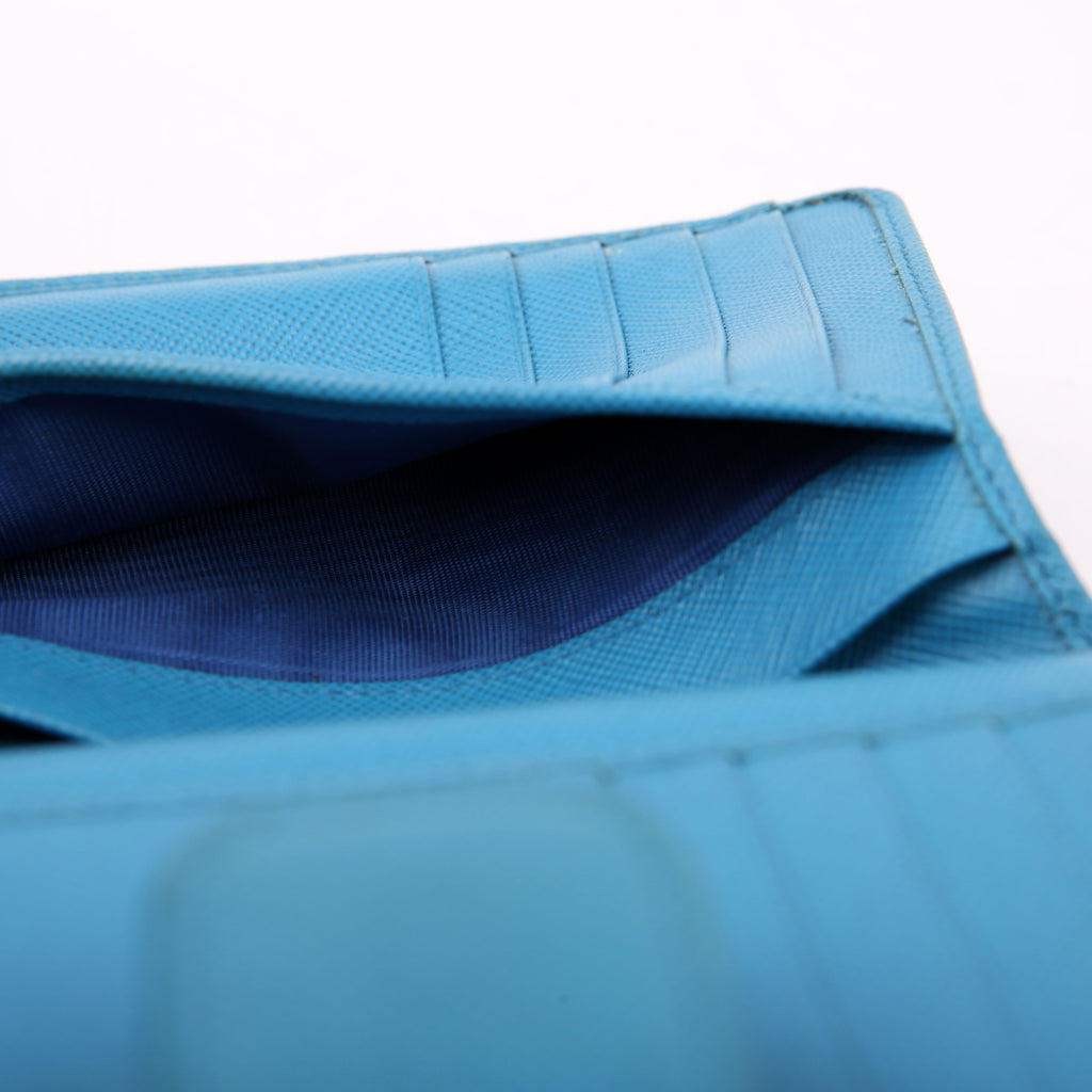 Prada Saffiano French Purse Wallet Blue