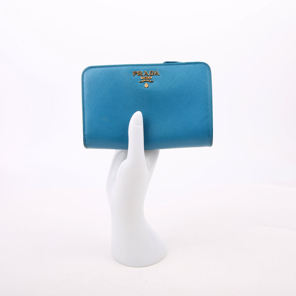Prada Saffiano French Purse Wallet Blue