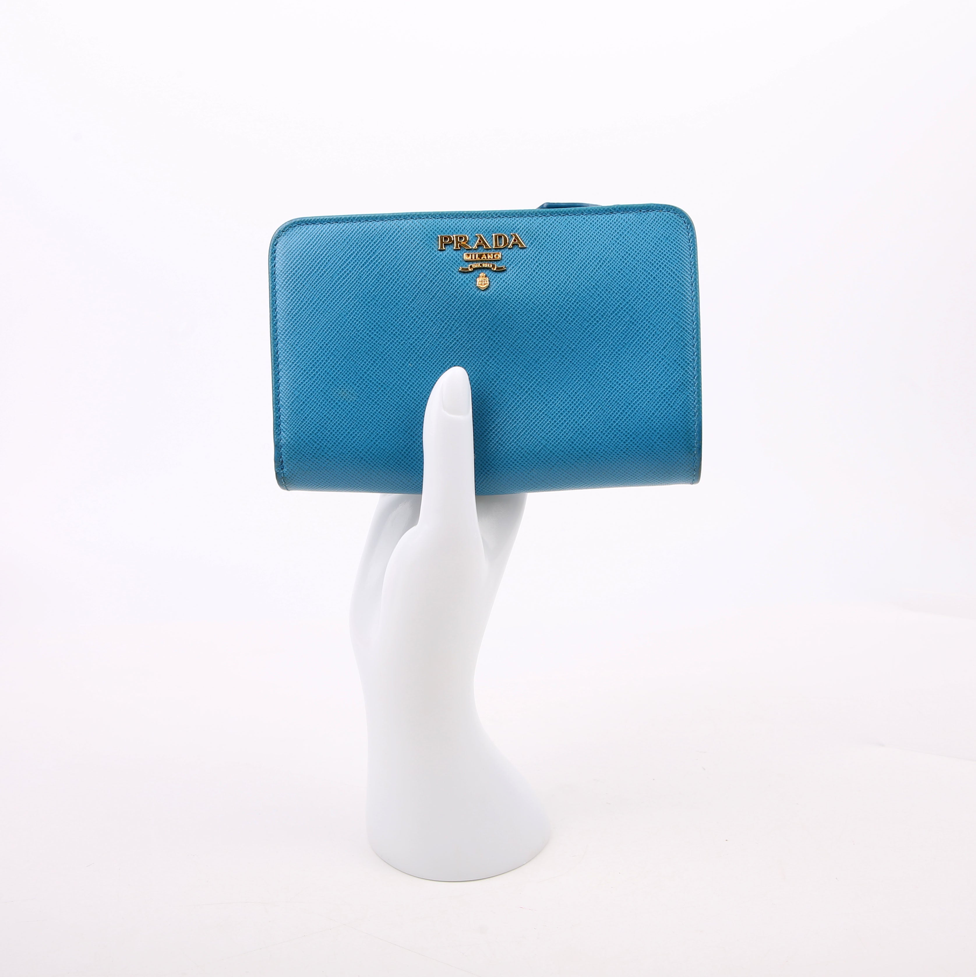 Prada Saffiano French Purse Wallet Blue