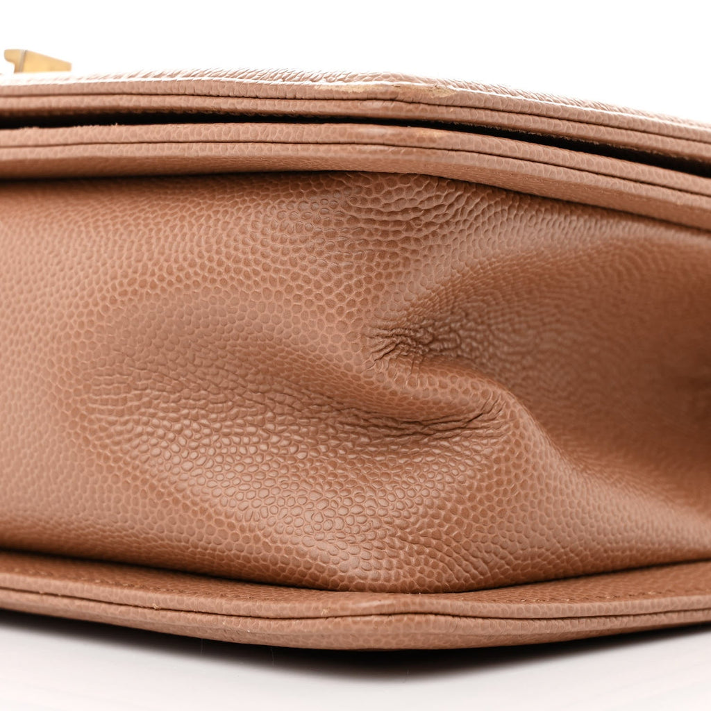 Chanel Caviar Chevron Quilted Medium Boy Flap Brown