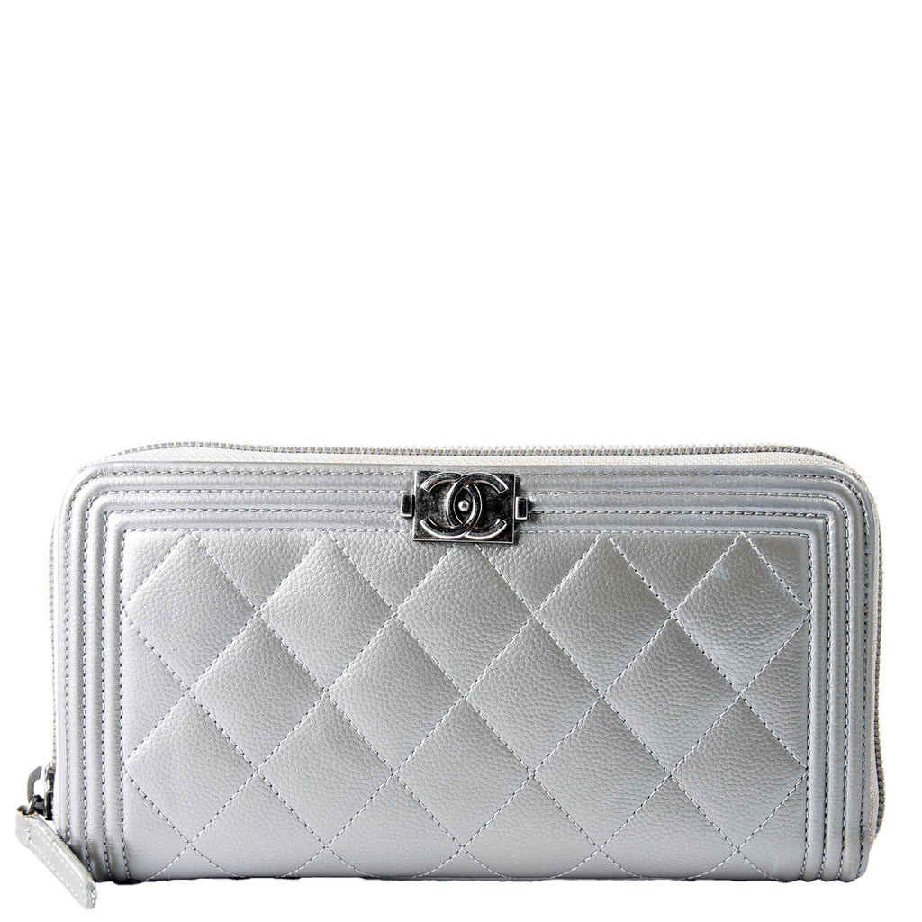 Boy Wallet Zip Around Quilted Caviar 24M Pewter