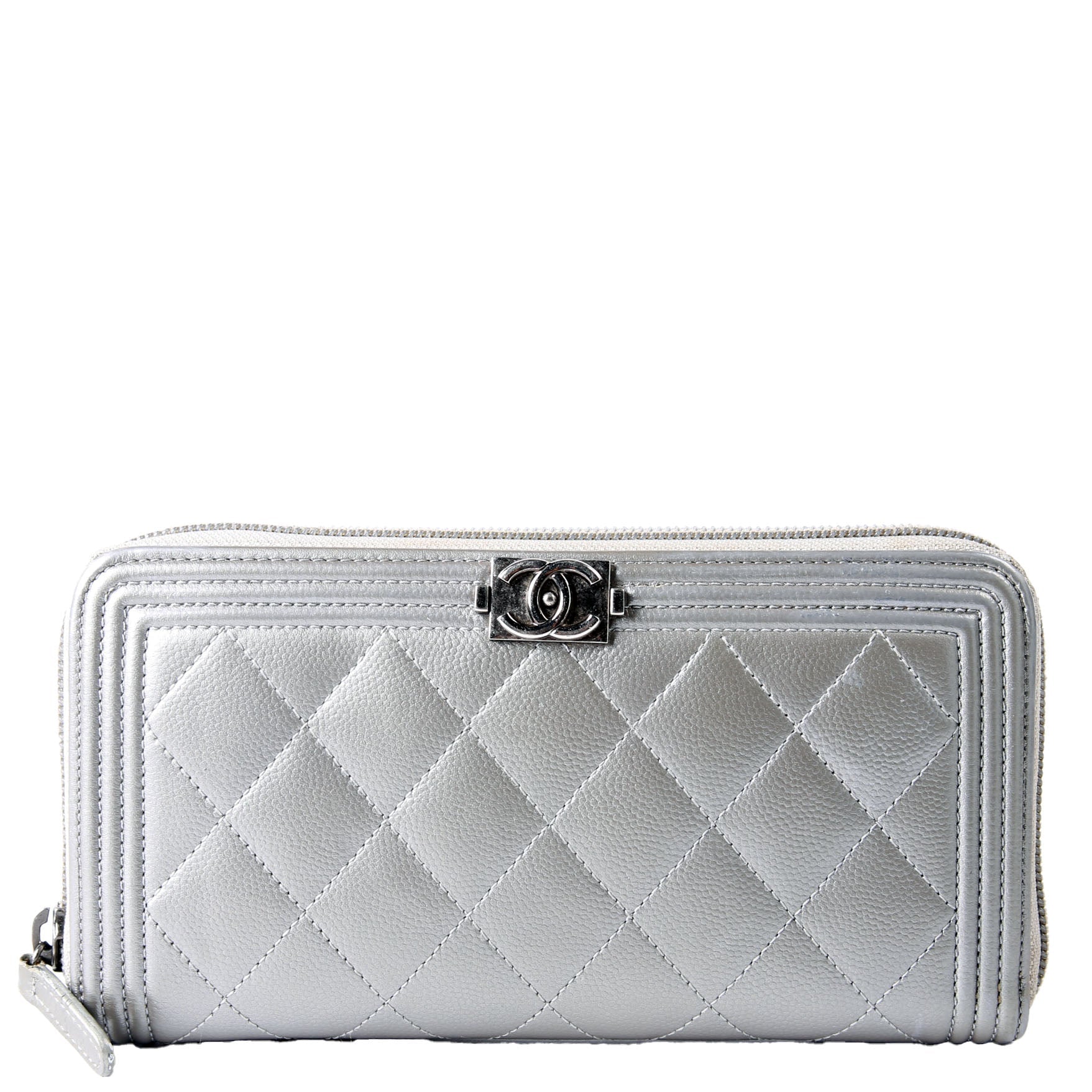 Boy Wallet Zip Around Quilted Caviar 24M Pewter