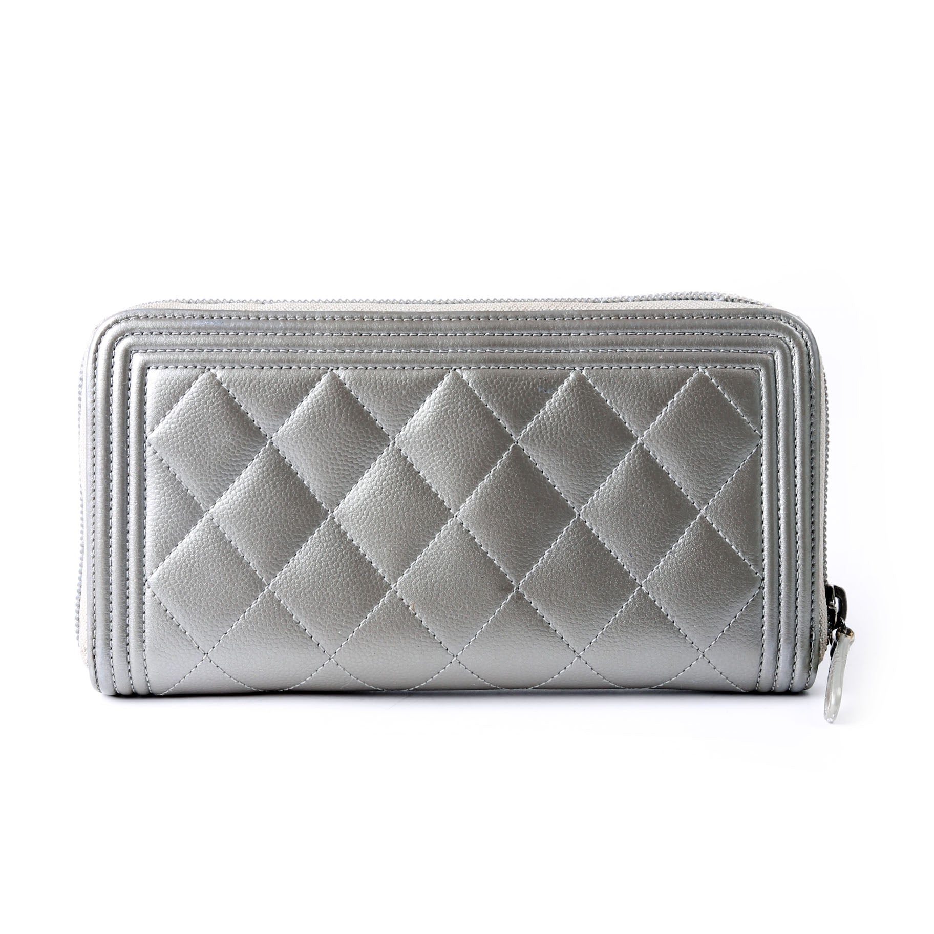 Boy Wallet Zip Around Quilted Caviar 24M Pewter
