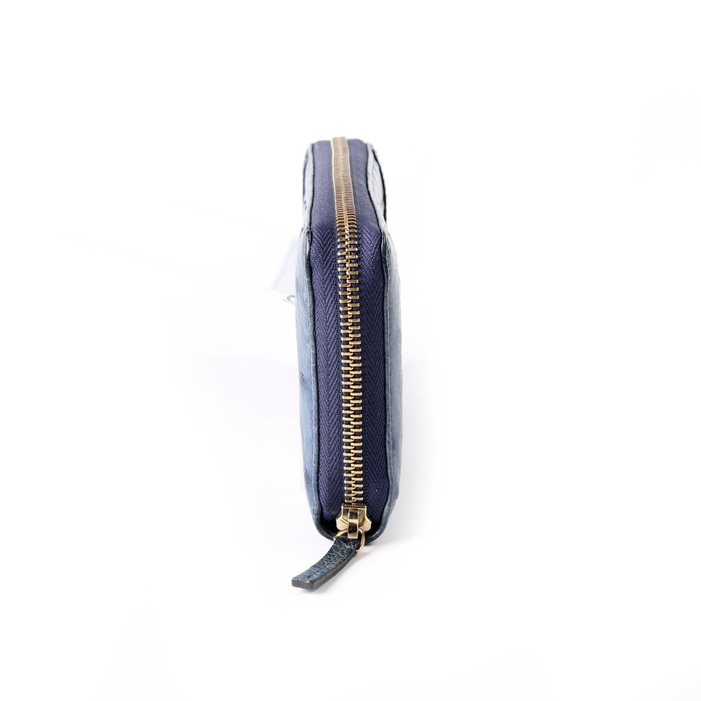 Gucci 309758 Ostrich Nice Zip Around Wallet Navy