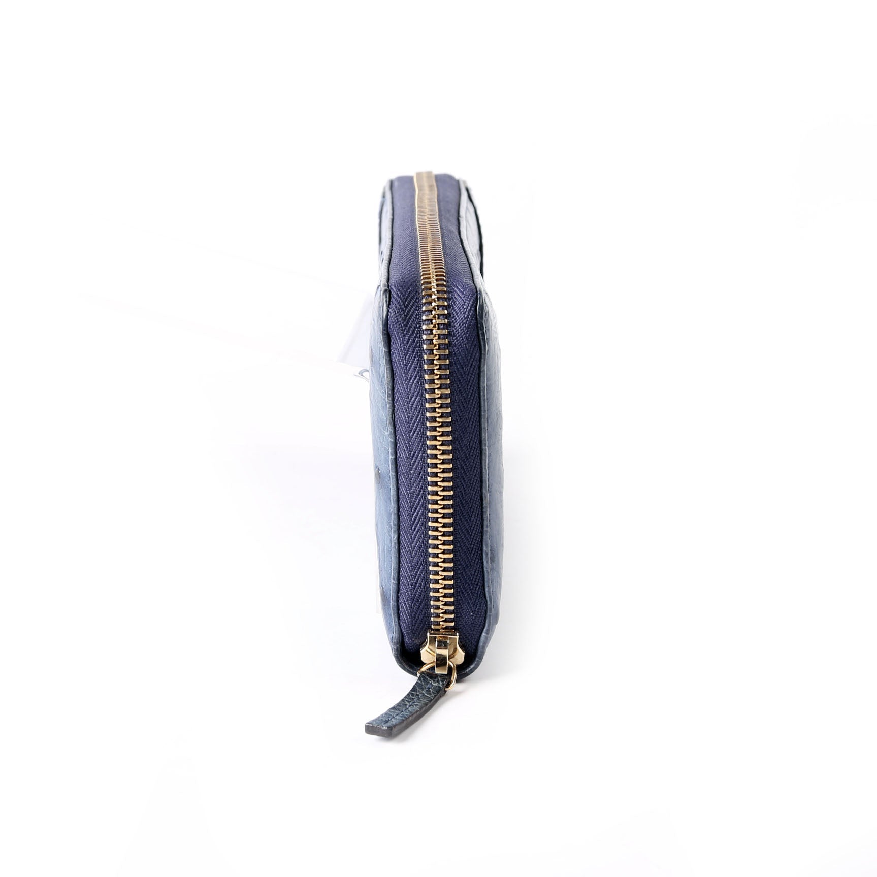 Gucci 309758 Ostrich Nice Zip Around Wallet Navy
