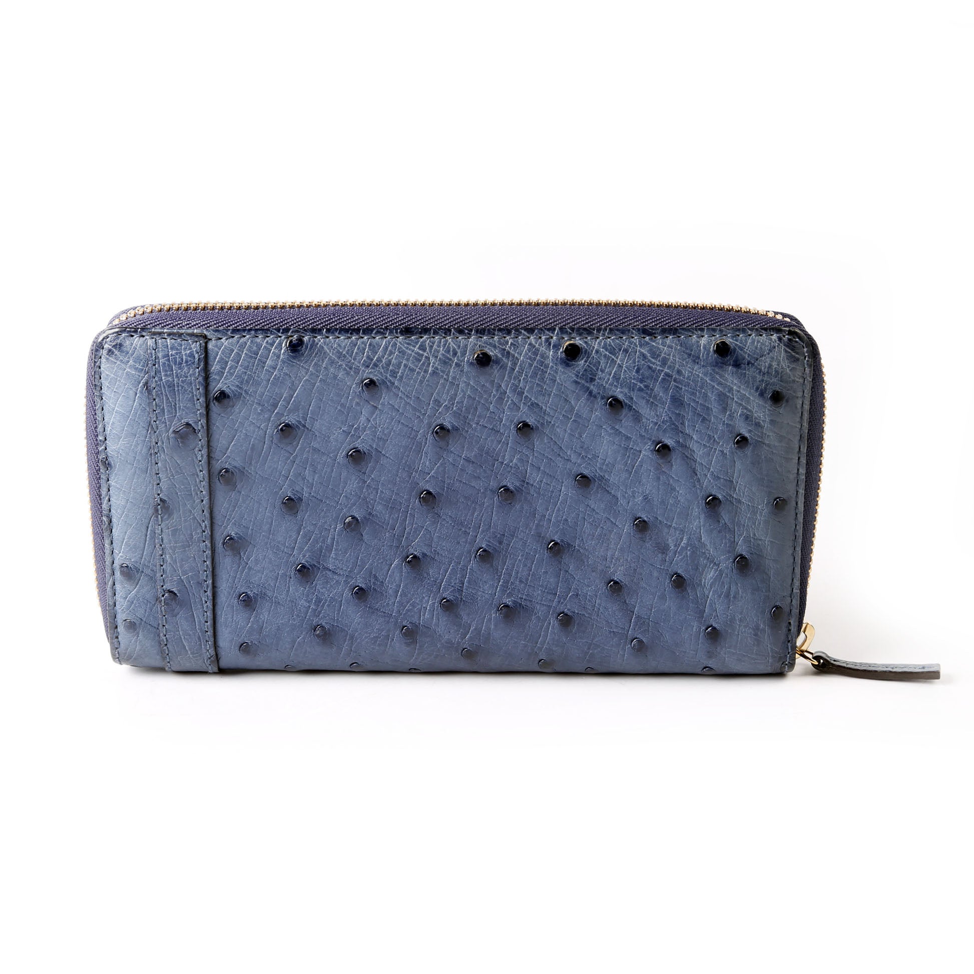 Gucci 309758 Ostrich Nice Zip Around Wallet Navy