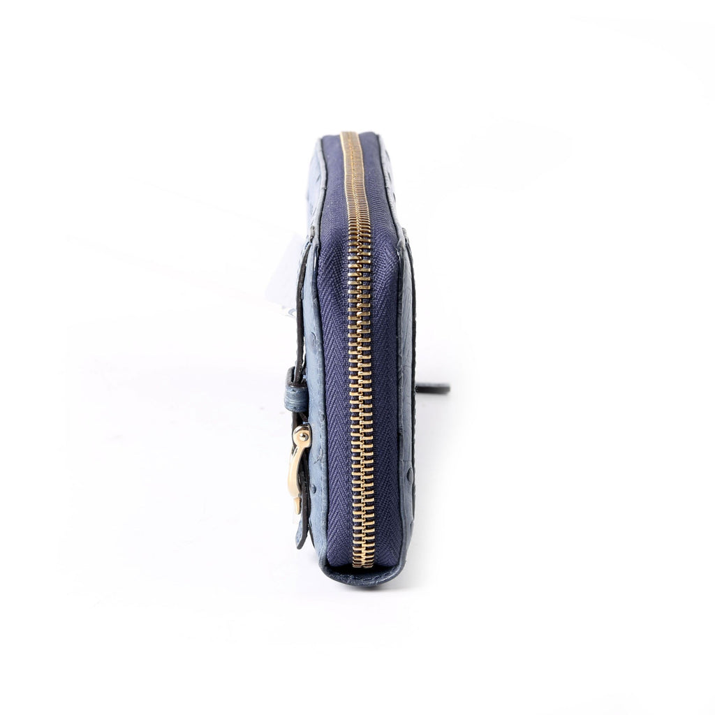 Gucci 309758 Ostrich Nice Zip Around Wallet Navy