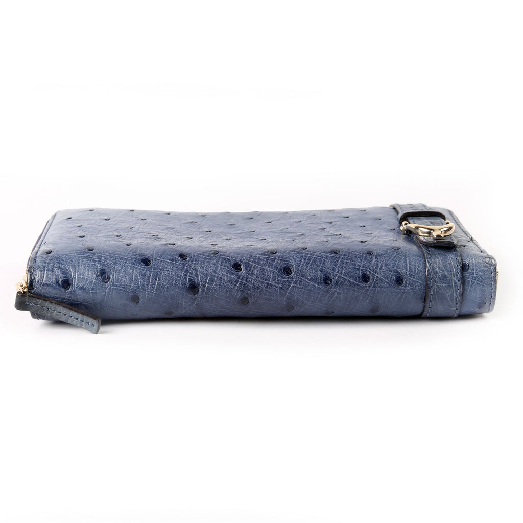Gucci 309758 Ostrich Nice Zip Around Wallet Navy