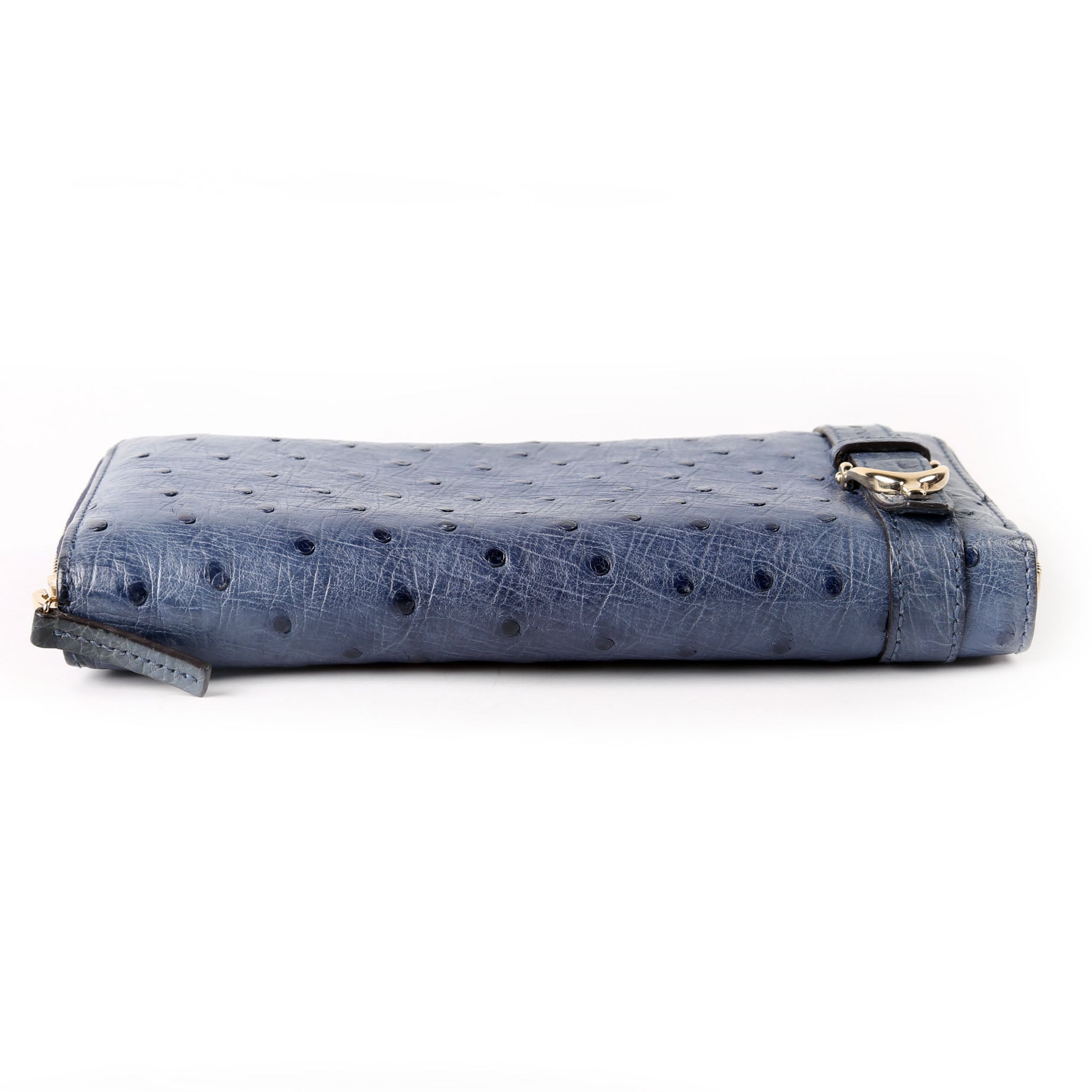 Gucci 309758 Ostrich Nice Zip Around Wallet Navy