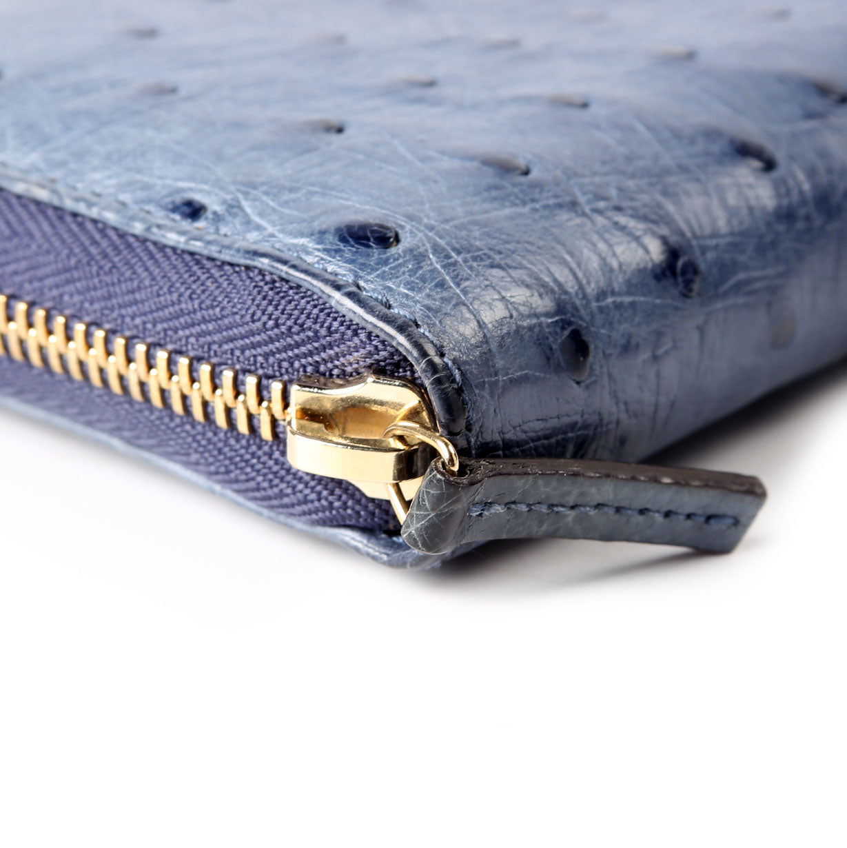 Gucci 309758 Ostrich Nice Zip Around Wallet Navy