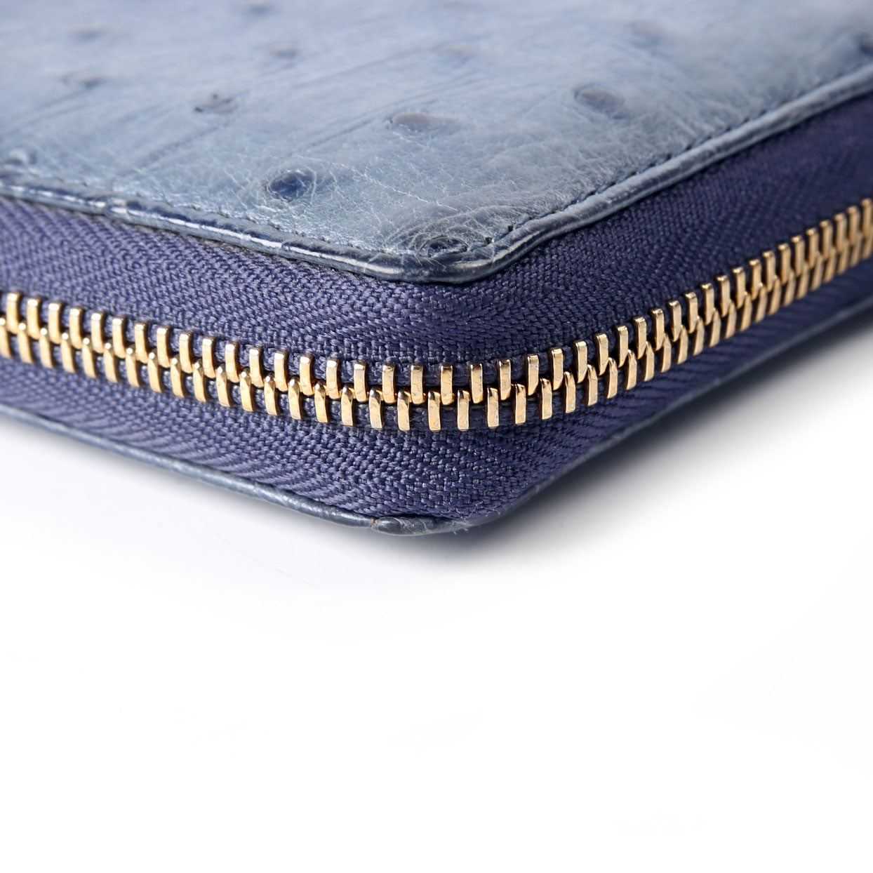 Gucci 309758 Ostrich Nice Zip Around Wallet Navy