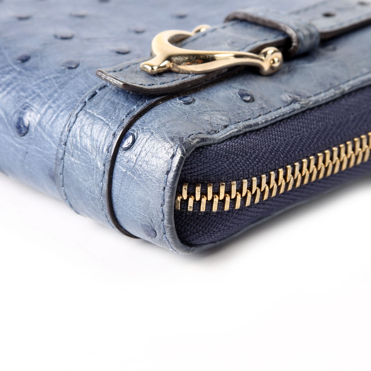 Gucci 309758 Ostrich Nice Zip Around Wallet Navy
