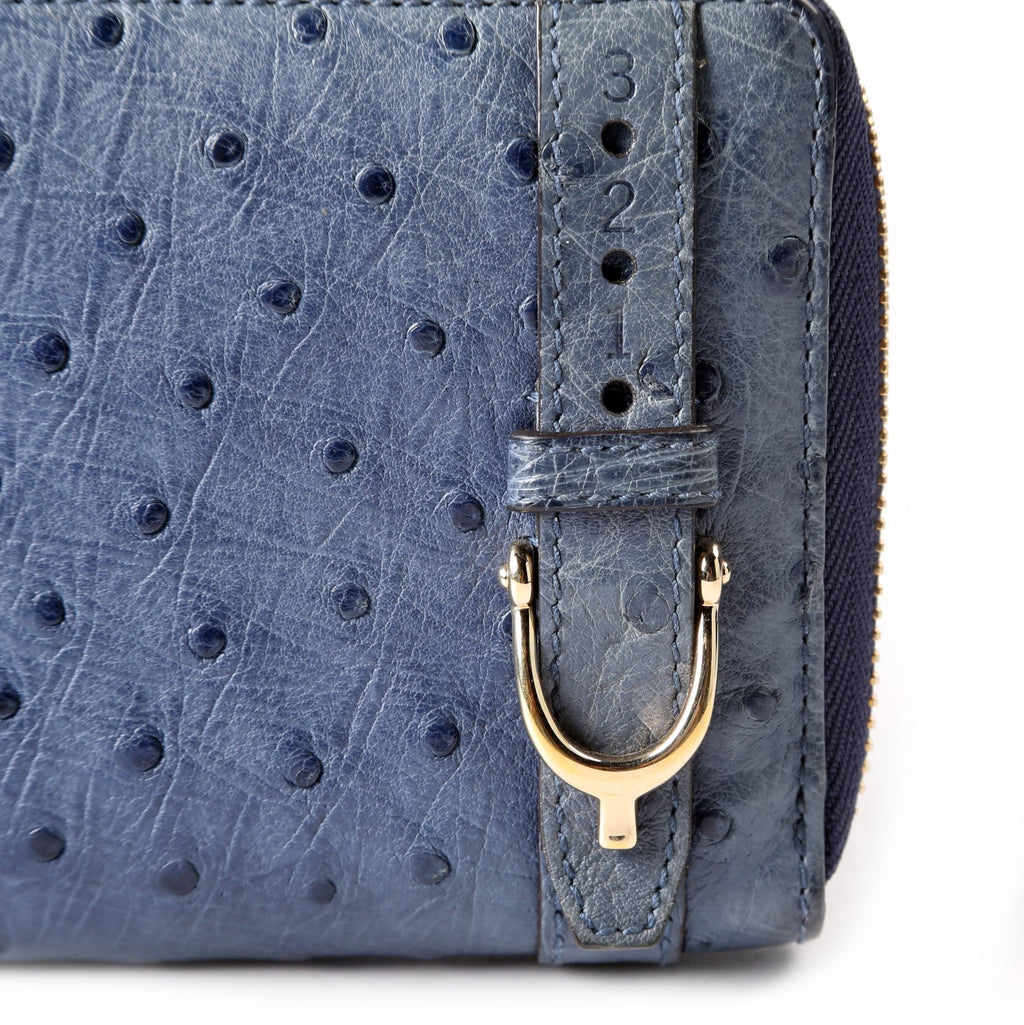 Gucci 309758 Ostrich Nice Zip Around Wallet Navy