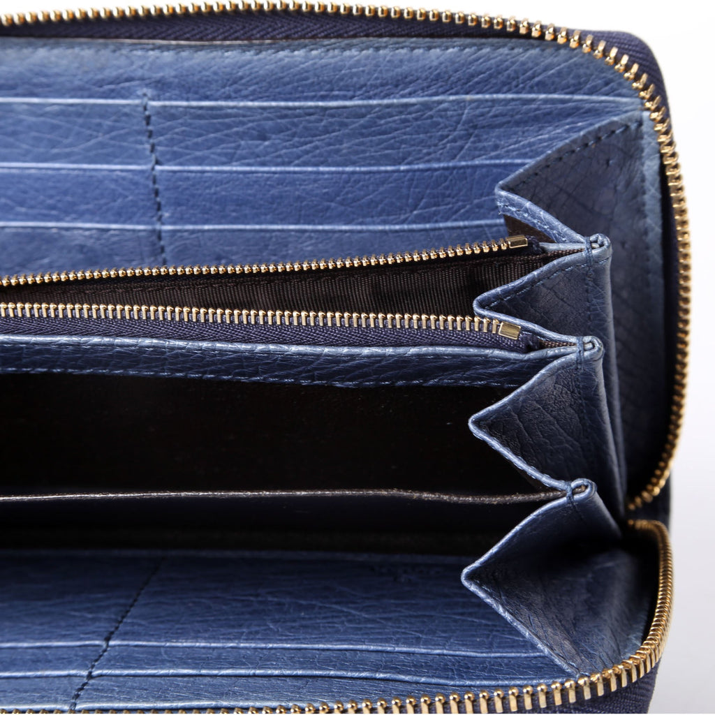 Gucci 309758 Ostrich Nice Zip Around Wallet Navy