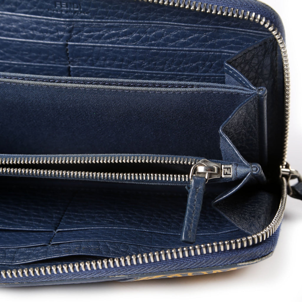 Fendi 7M0210 Zip Around Wallet Navy/Yellow