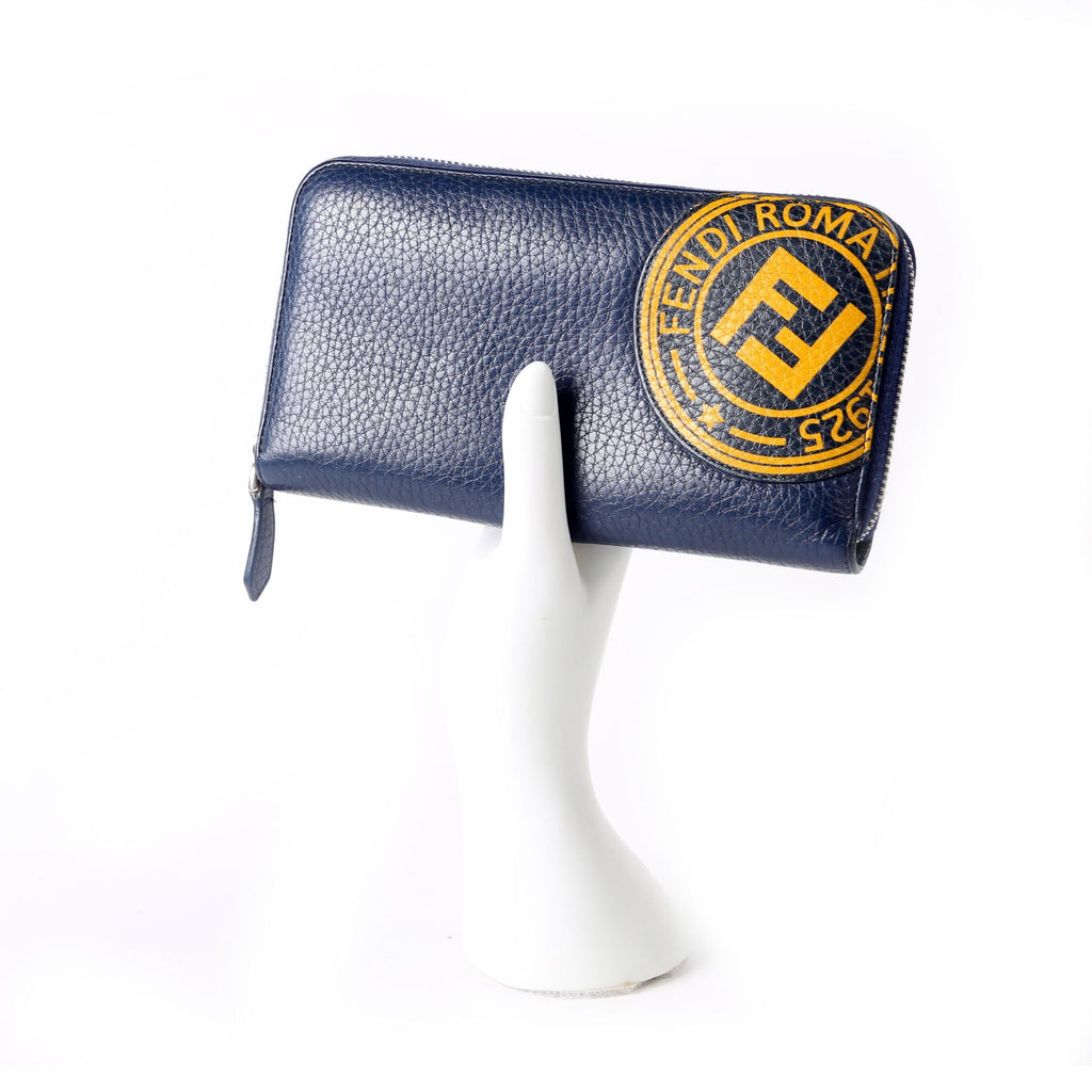 Fendi 7M0210 Zip Around Wallet Navy/Yellow