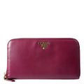 Prada Saffiano Vernice Zip Around Wallet 1ML506 Berry