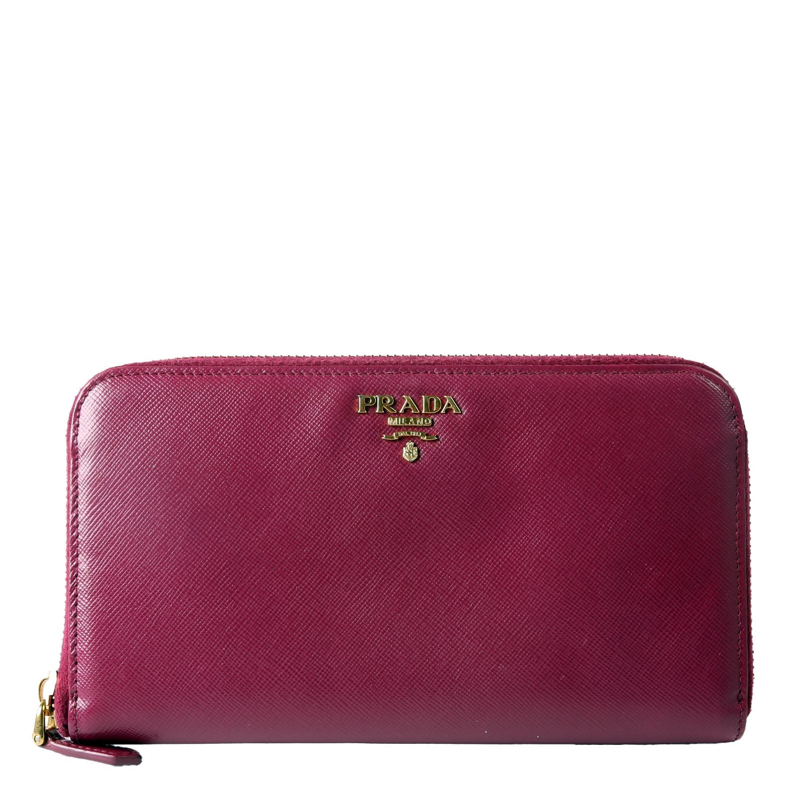 Prada Saffiano Vernice Zip Around Wallet 1ML506 Berry