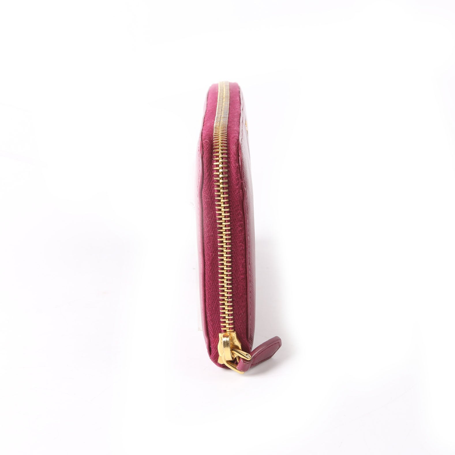 Prada Saffiano Vernice Zip Around Wallet 1ML506 Berry