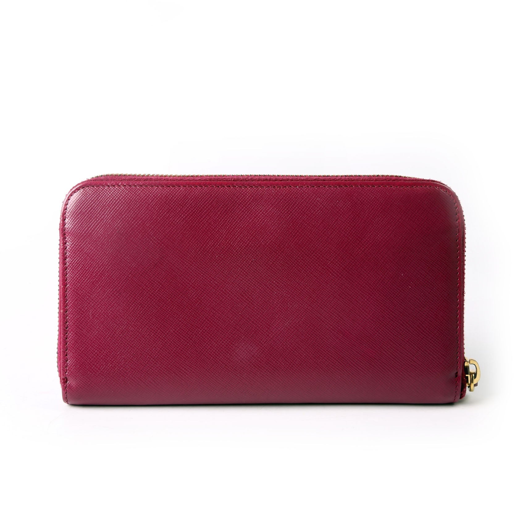 Prada Saffiano Vernice Zip Around Wallet 1ML506 Berry