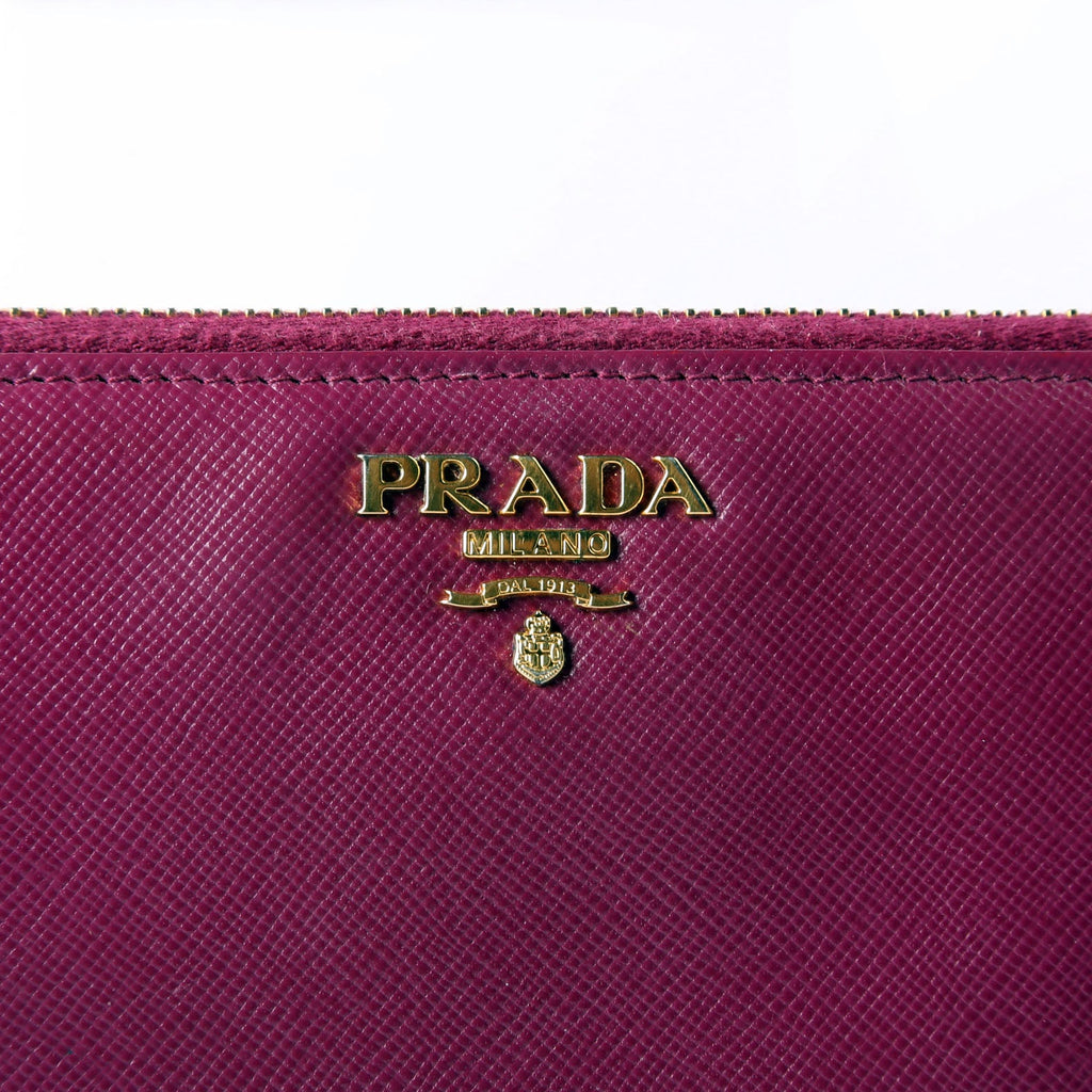 Prada Saffiano Vernice Zip Around Wallet 1ML506 Berry