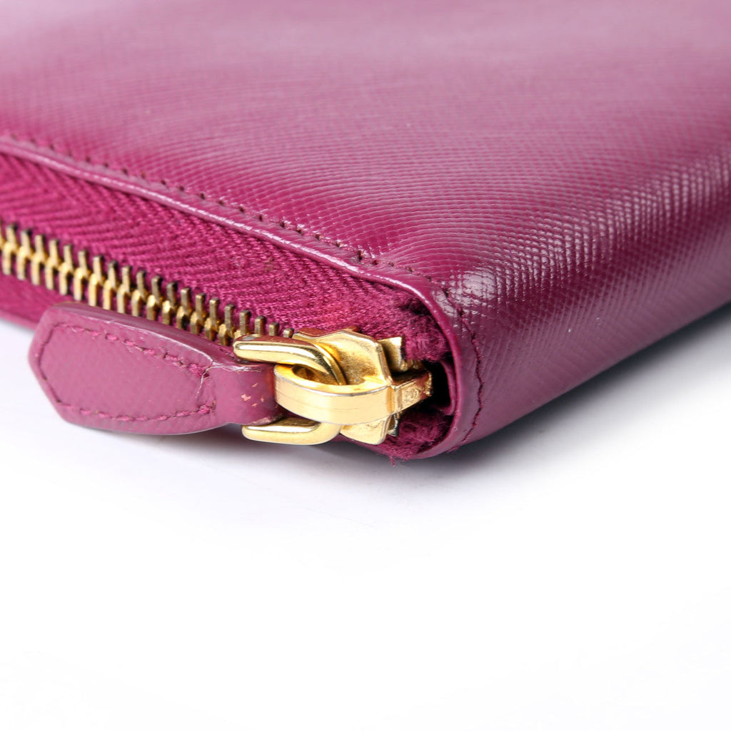Prada Saffiano Vernice Zip Around Wallet 1ML506 Berry