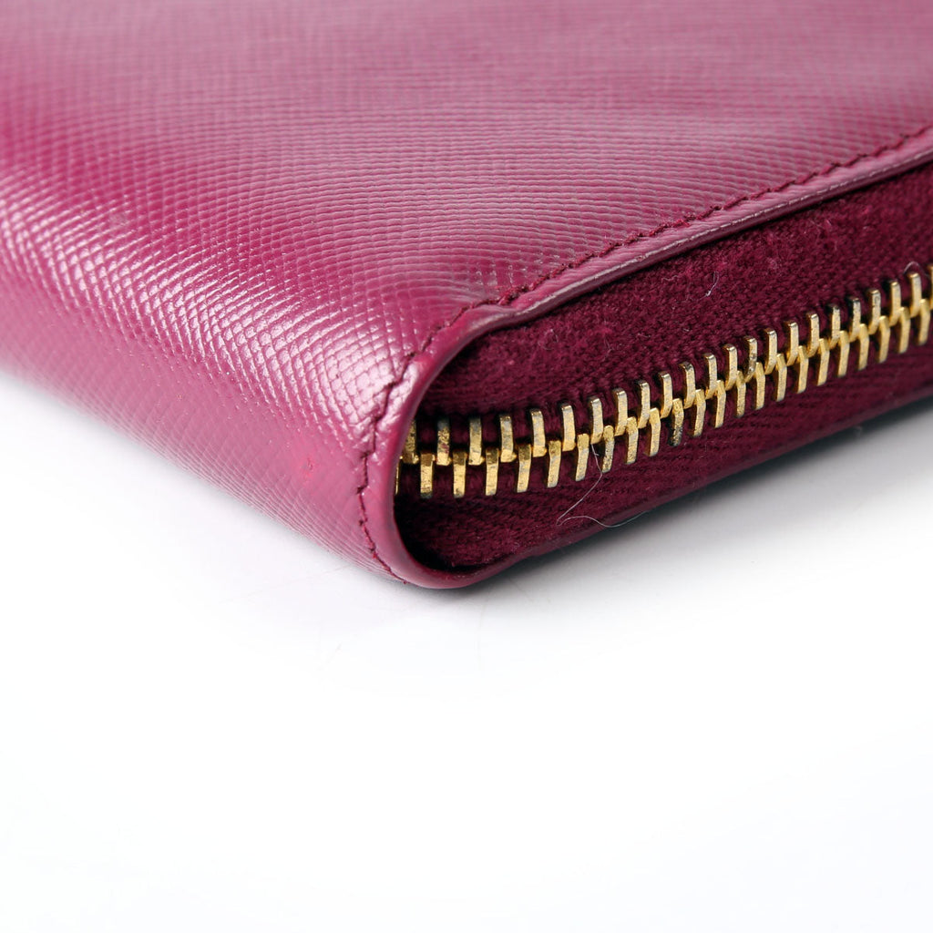 Prada Saffiano Vernice Zip Around Wallet 1ML506 Berry